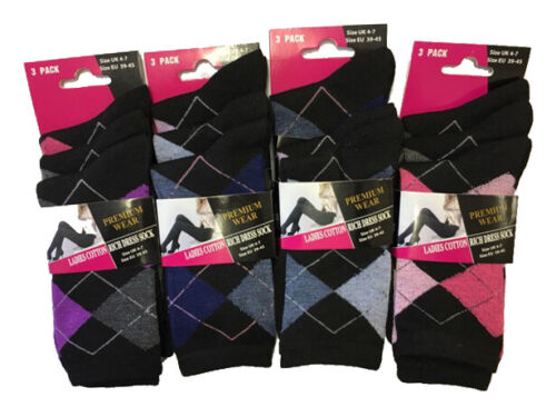 Patterned Cotton Rich Office Dress Socks New Womens12 Pair Pack Plain