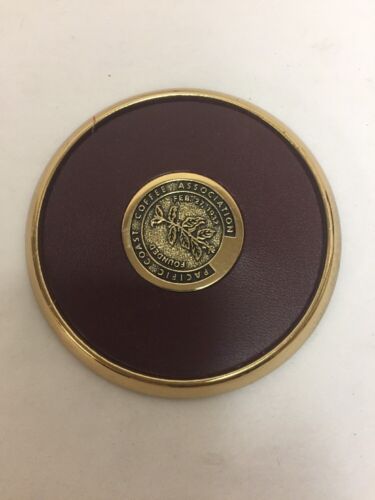 Details about  / Pacific Coast Coffee Association Coaster Brass and Leather Vintage Advertising