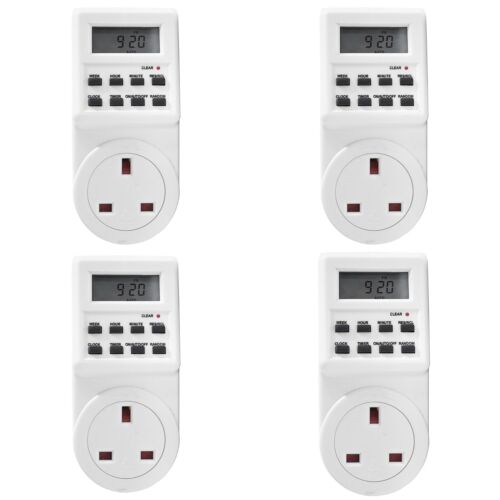 Pack of 4 Electric Plug-in Programmable Digital Timer Socket Plug 24 Hours 7 Day 