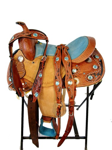 BLUE RHINESTONE SHOW KIDS YOUTH CHILD PONY BARREL RACING WESTERN SADDLE 12 13