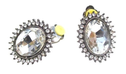Black Silver Pearl Stud Ovale Boucles D/'oreilles Cristal Strass Bijoux Femmes UK
