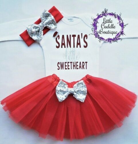 1st Christmas Bodysuit Details about   Santa's Little Sweetheart Christmas Baby Tutu Outfit 