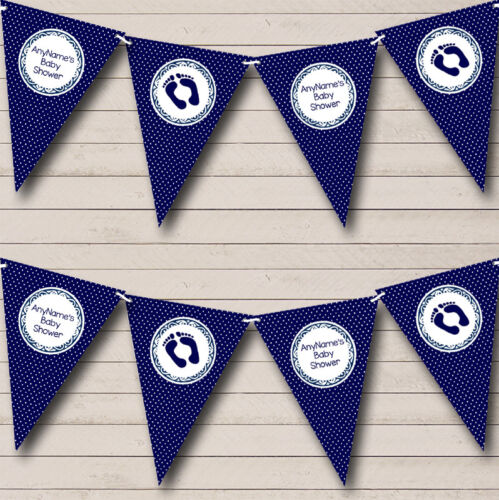 Polkadot Navy Blue Personalised Baby Shower Bunting Party Banner 