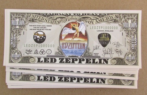 FRESH 25 Led Zeppelin MONEY NOVELTY FAKE ZOFO PLANT LOT MILLION DOLLAR BILLS