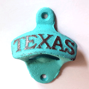 Rustic TEXAS Cast Iron Wall Mount Bottle Opener Teal Mint Open Here
