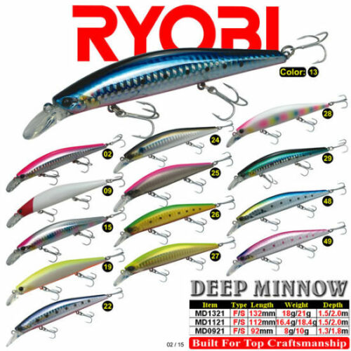 All Colours! 16.4g Ryobi Trapper Floating Deep Minnow 125-112mm