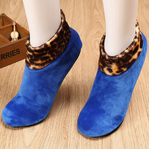Winter Warm Home Indoor Slippers Non Slip Floor Socks Soft Leopard For Women Men 