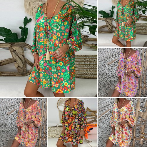 Damen Tunikakleid Langes Hemd Hemdkleid Sommer Kaftan Boho Strandkleid Minikleid