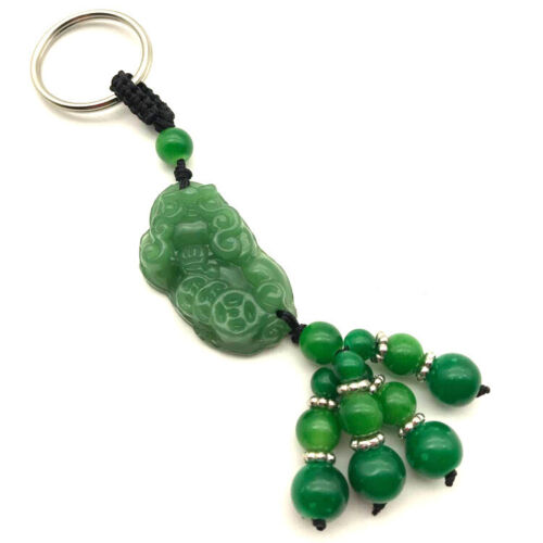 Natural Stone Jade Pendant Keychain Car Auto Keyring Lucky Safety Key Chain Gift 