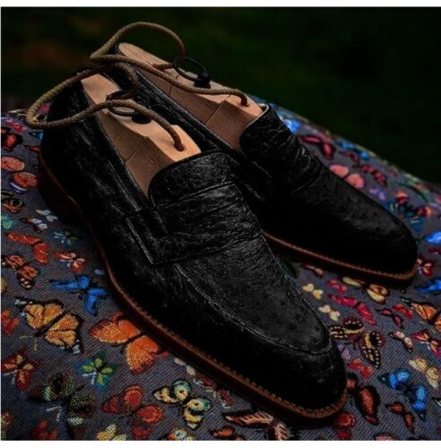 Business dress Shoes mens Details about   Handmade Men Black Ostrich Print Leather Dress Shoes 
