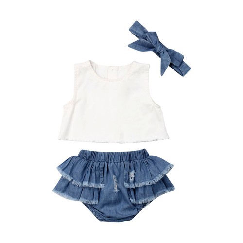 US Infants Baby Girls Kids Tops Ruffle Jeans Dress Shorts Outfits Summer Clothes