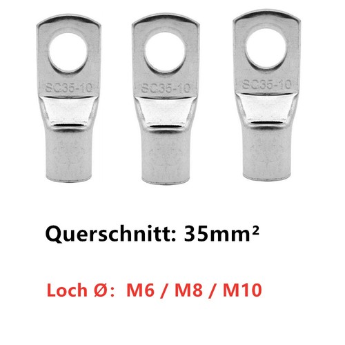M4 M6 M8 M10 Rohrkabelschuhe Kabelschuhe Ring Kuper unisoliert 4,0 mm² 50 mm²