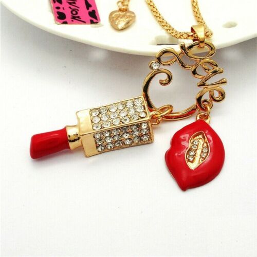 Details about  / Betsey Johnson Red Lips Lipstick Charms Love Valentine Necklace Free Gift Bag