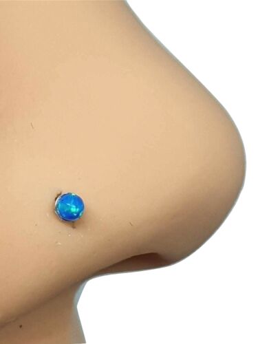 925 Sterling Silver Ball End Piercing 0.6mm Blue Opal Nose Stud Gemstone 22g 