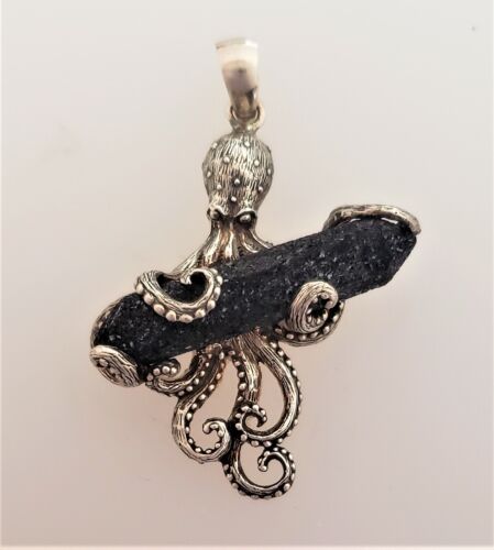 Handcrafted .925 Sterling Silver Octopus Clutching Lava Crystal 