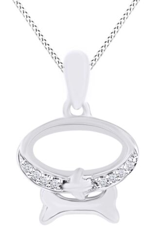 Details about  / Round White Natural Diamond Accent Dog Bone Collar Pendant In Sterling Silver
