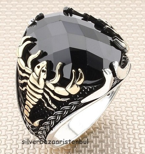 UU. Scorpion popular Verde Esmeralda Piedra 925 Sterling Silver Anillo de hombre turco EE