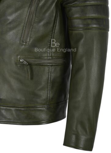 Matt Lauer Men's Real Leather Jacket Olive Green Slim Fit Biker Style 3205 