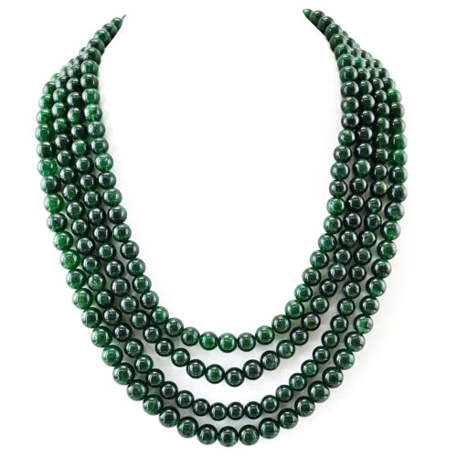 Earth Mined 915.00 Cts Green Jade 4 Line Round Shape Untreated Beads Necklace