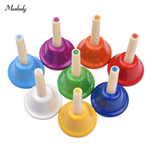 Muslady 8pcs Colorful Handbell 8 Note Diatonic Metal Hand Bells Set Tinkle S3B5