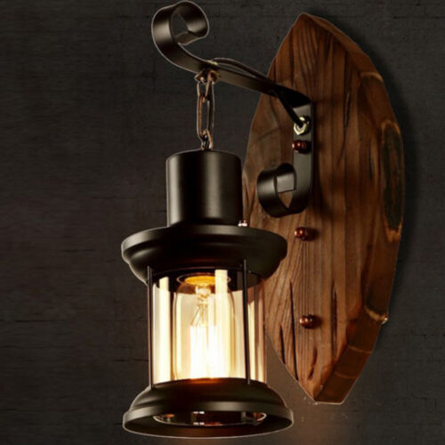 Retro Antike Vintage Industrial Holz Wandleuchte Außen Wandleuchter Lighting E27