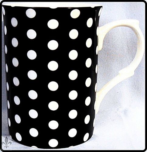 Black Dots Mugs Set of 4 Bone China Black Mugs Hand Decorated in UK 