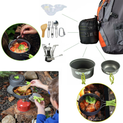 Portable Camping Cookware Set Outdoor Picnic Hiking Cooking Pot Pan Tableware UK