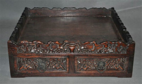 Collect rare old chinese huanghuali wood hand-carved pattern statue storage box