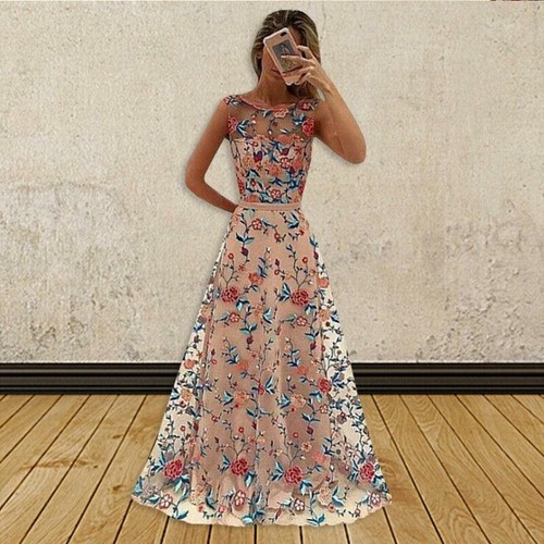 Women Long Prom Floral Formal Evening Cocktail Party Bridesmaids Gown Full Dress