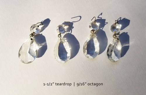 Lot of 4 Glass Strings Antique Vintage Hanging 1-1//2/" Teardrop Crystals Prisms