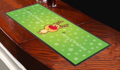 GREEN RUDOLPH CHRISTMAS BAR RUNNER IDEAL FOR HOME COCKTAIL PARTY OCCASION