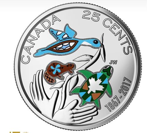 2017 Canada 150 Years 25 Cents Coloured Mint Coin Hope For A Green Future.