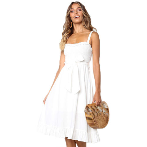 Women Floral Strappy Lace Up Midi Dress Party Summer Beach Holiday Slip Sundress 