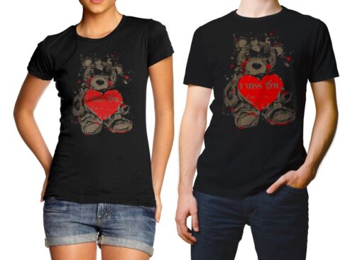 Men Woman Couple Matching Funny Printed T-shirt Teddy Bear I Miss You 