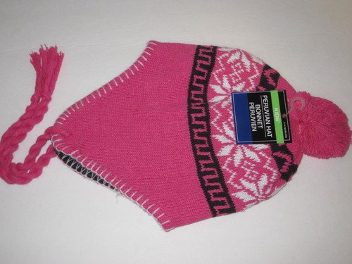 Peruvian Knit Hats Lined w//Soft Cotton Toboggan Hat Child/'s Size Tie On Hat