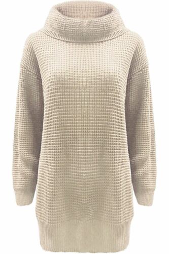 Womens Dress Ladies Baggy Jumper Long Sleeve Cowl Neck Chunky Knitted Mini Top