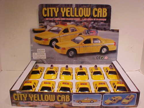 12 Pack NYC Ford Crown Victoria Taxi Cab Diecast Car 1:40 Kinsfun 5 inch Yellow