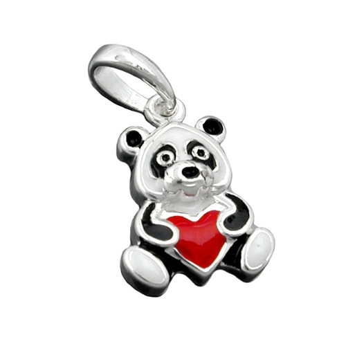925 Sterlingsilber Kinder Anhänger 13x9mm Panda Bär farbig lackiert Silber