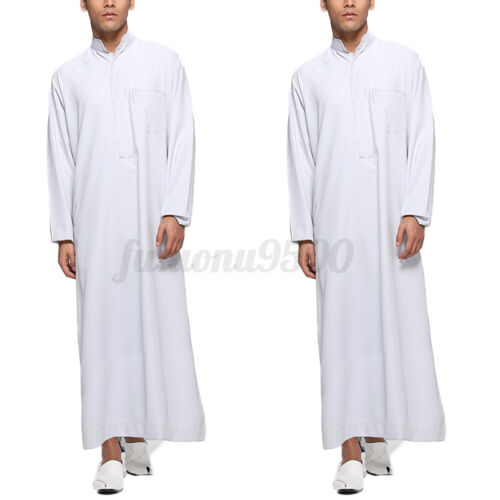 Men's Jubba Dishdasha Thawb Thoub Muslim Islamic Abaya Full Length Kaftan Robe 