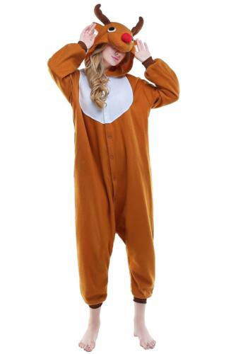 Unisex Reindeer Pyjamas Costume Onesie0 Women Men Animal Adult Pajamas Sleepwear 
