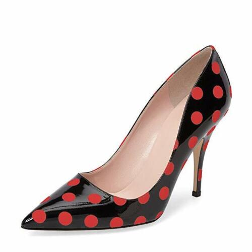 CHIC Women Pumps Pointed Toe Mid Heel Pumps Polka Dots Stilettos Shoes for Party 
