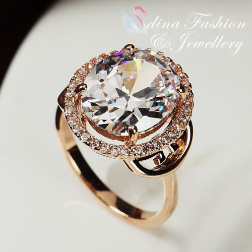 18K Rose Gold Plated Simulated Diamond Large Oval Cut Luxury Halo Ring Jewellery 