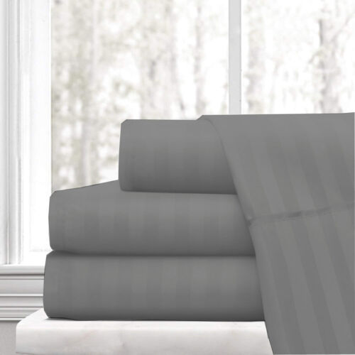 40CM Extra Deep Satin Stripe Fitted Sheet 600 Thread Count Bed Sheets All Sizes 