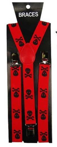 Unisex Novelty Fancy Dress Fashion Braces Red /& Black Skull And Crossbones Print