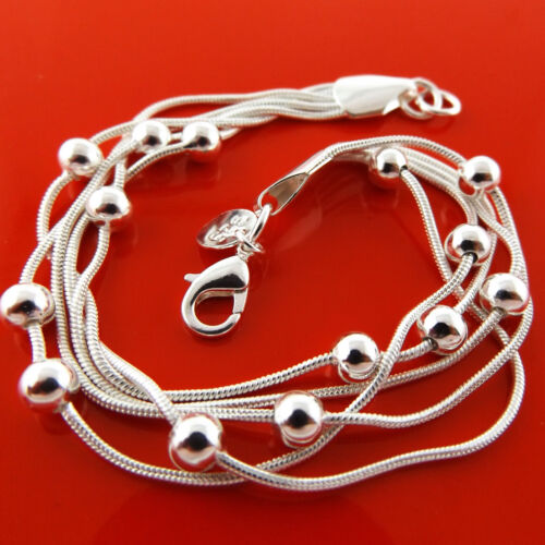 Bracelet Bangle Real 925 Sterling Silver Filled Ladies Bead Link Strand Design 