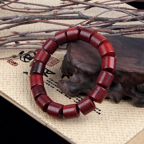 Women Men/'s Red Natural Cylinder Wood Beaded Barrel Beads Bracelet Stretchable
