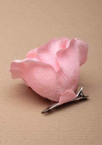 LARGE PASTEL COLOURED FABRIC ROSE ON A FORKED BEAK CLIP 