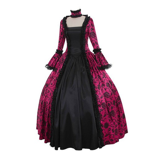 Women Fall Winter Medieval Gothic etro Floral Print Ball Gowns Gowns Dress SL