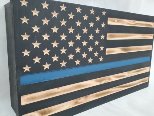 19/" Thin Blue Line Black Burnt American Flag hidden gun storage police gear