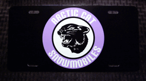 Vintage 70's Arctic Cat Snowmobile Purple Cat Head Logo Novelty License Plate 